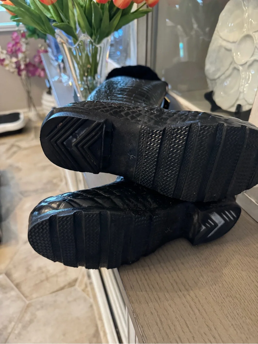 Hunter & Jimmy Choo Limited Edition Black Croc-Embossed Tall Rain Boots
